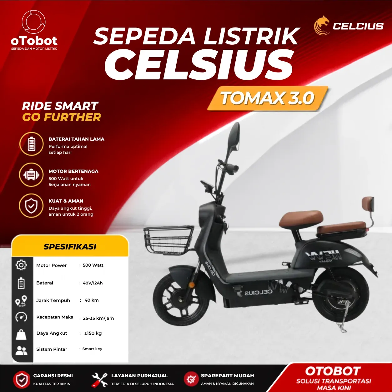 SEPEDA LISTRIK CELCIUS TOMAX 3.0 SECOND