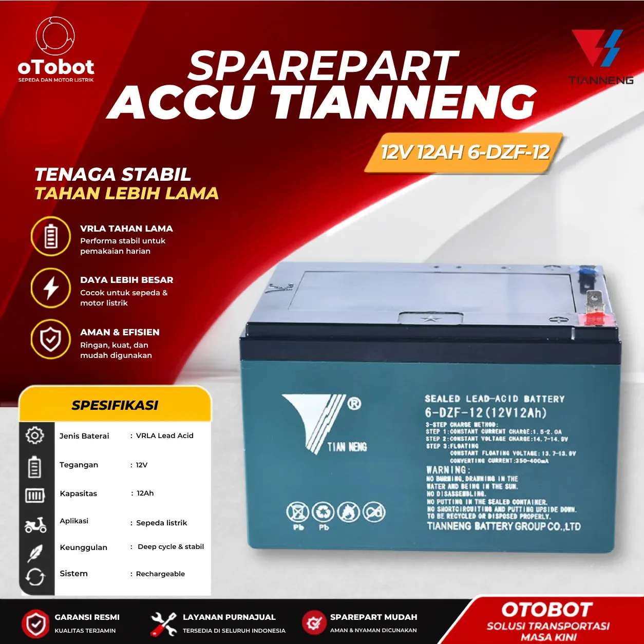 ACCU TIANNENG 12V 12AH 6-DZF-12